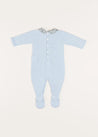 Evelyn Floral Peter Pan Collar Knitted All-In-One in Blue (1-6mths) Baby One-Pieces  from Pepa London