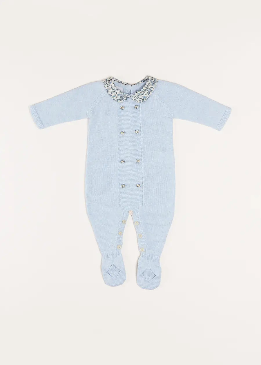 Evelyn Floral Peter Pan Collar Knitted All-In-One in Blue (1-6mths) Baby One-Pieces  from Pepa London