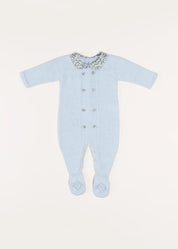 Evelyn Floral Peter Pan Collar Knitted All-In-One in Blue (1-6mths) Baby One-Pieces  from Pepa London