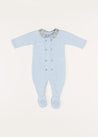 Evelyn Floral Peter Pan Collar Knitted All-In-One in Blue (1-6mths) Baby One-Pieces  from Pepa London