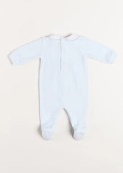 Velour Peter Pan Collar All-In-One in Blue (1mth-12mths) Baby One-Pieces  from Pepa London