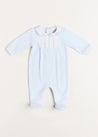 Velour Peter Pan Collar All-In-One in Blue (1mth-12mths) Baby One-Pieces  from Pepa London