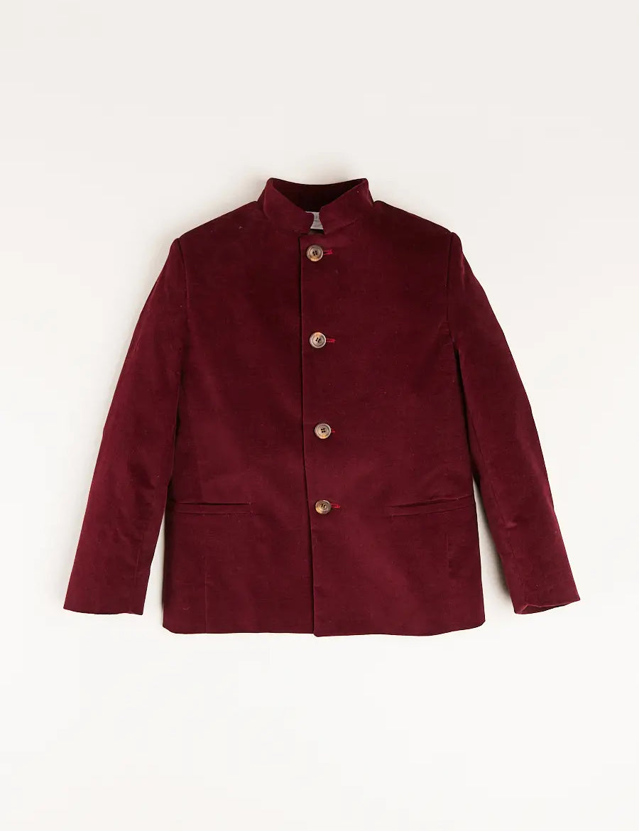 Velvet Mao Collar Blazer in Burgundy (4-10yrs) Coats  from Pepa London
