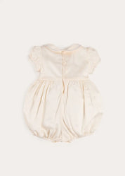 Classic Off-White Blue Hand Smocked Romper (3-18mths) Rompers from Pepa London