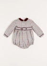 Ebury Check Long Sleeve Romper in Beige (6mths-2yrs) Rompers  from Pepa London