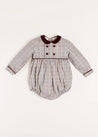 Ebury Check Long Sleeve Romper in Beige (6mths-2yrs) Rompers  from Pepa London