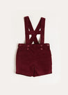 Velvet Button Detail Shorts with Braces in Burgundy (18mths-4yrs) Shorts  from Pepa London