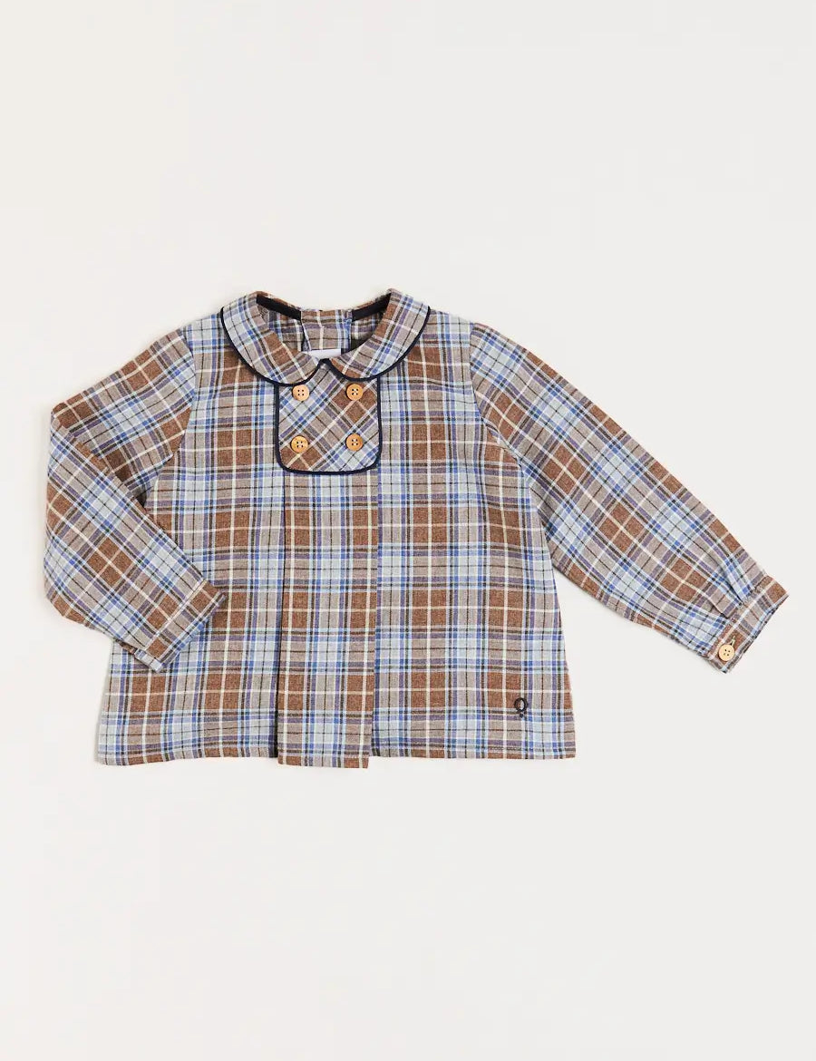 Winchester Check Peter Pan Collar Shirt in Caramel (12mths-4yrs) Shirts  from Pepa London
