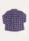 Eaton Check Polo Collar Long Sleeve Shirt in Navy (3-10yrs) Shirts  from Pepa London