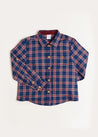 Eaton Check Polo Collar Long Sleeve Shirt in Navy (3-10yrs) Shirts  from Pepa London