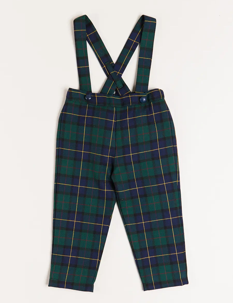 Windsor Tartan Trousers with Braces in Green (18mths-4yrs) Trousers  from Pepa London
