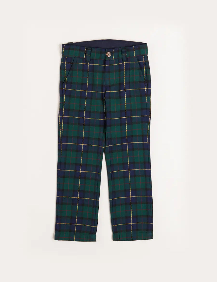 Windsor Tartan Trousers in Green (4-10yrs) Trousers  from Pepa London