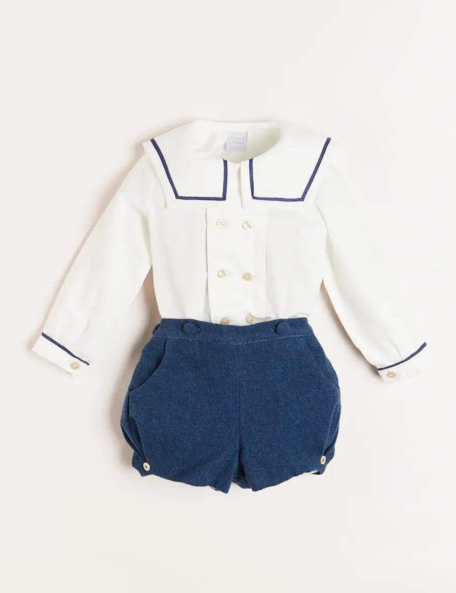 Mariner Collar Long Sleeve Two Piece Set in Blue (12mths-3yrs) Two Piece Set  from Pepa London