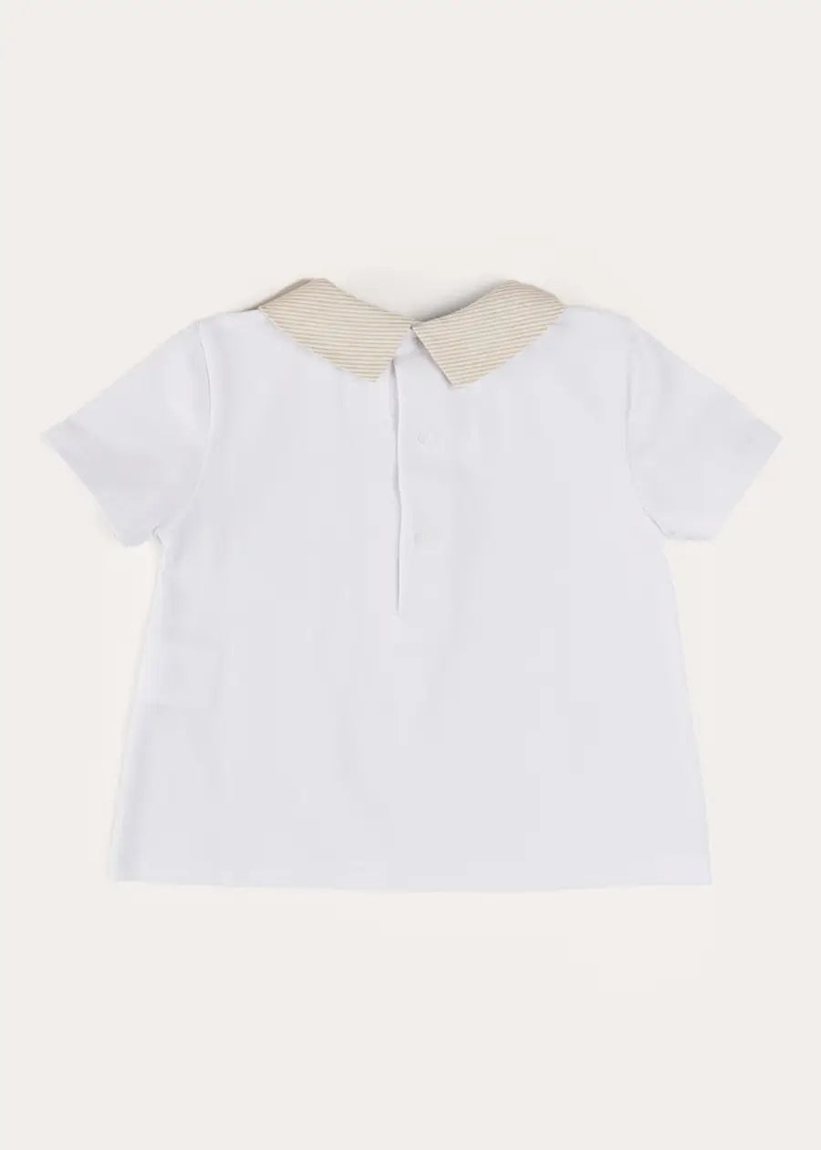 Waterford Striped Polo Collar Short Sleeve Top in Beige (12mths-4yrs) TOPS & BODYSUITS from Pepa London