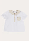 Waterford Striped Polo Collar Short Sleeve Top in Beige (12mths-4yrs) TOPS & BODYSUITS from Pepa London