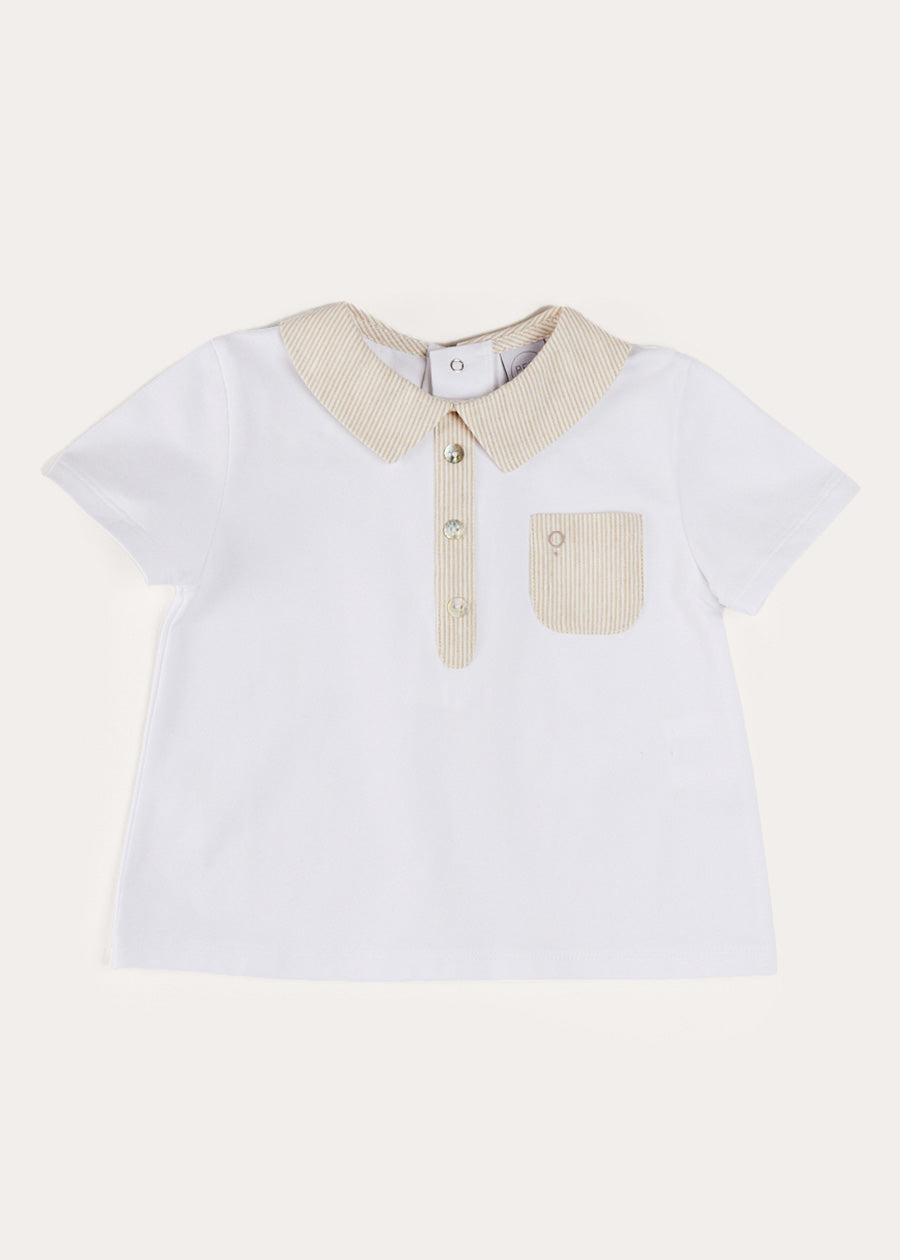 Waterford Striped Polo Collar Short Sleeve Top in Beige (12mths-4yrs) TOPS & BODYSUITS from Pepa London