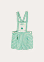 Cheyne Striped Boat Embroidery Dungarees in Green (18mths-4yrs) DUNGAREES from Pepa London