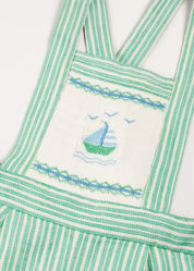 Cheyne Striped Boat Embroidery Dungarees in Green (18mths-4yrs) DUNGAREES from Pepa London