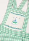 Cheyne Striped Boat Embroidery Dungarees in Green (18mths-4yrs) DUNGAREES from Pepa London