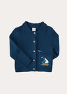 Nautical Boat Embroidery Polo Collar Cardigan in Blue (12mths-6yrs) Knitwear from Pepa London