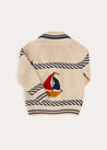 Boat Motif Shawl Neck Nautical Cardigan in Beige (2-10yrs) KNITWEAR from Pepa London