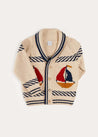 Boat Motif Shawl Neck Nautical Cardigan in Beige (2-10yrs) KNITWEAR from Pepa London