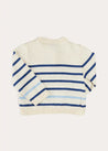 Striped Crewneck Button Detail Jumper in Blue (12mths-10yrs) Knitwear from Pepa London