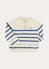 Striped Crewneck Button Detail Jumper in Blue (12mths-10yrs) Knitwear from Pepa London