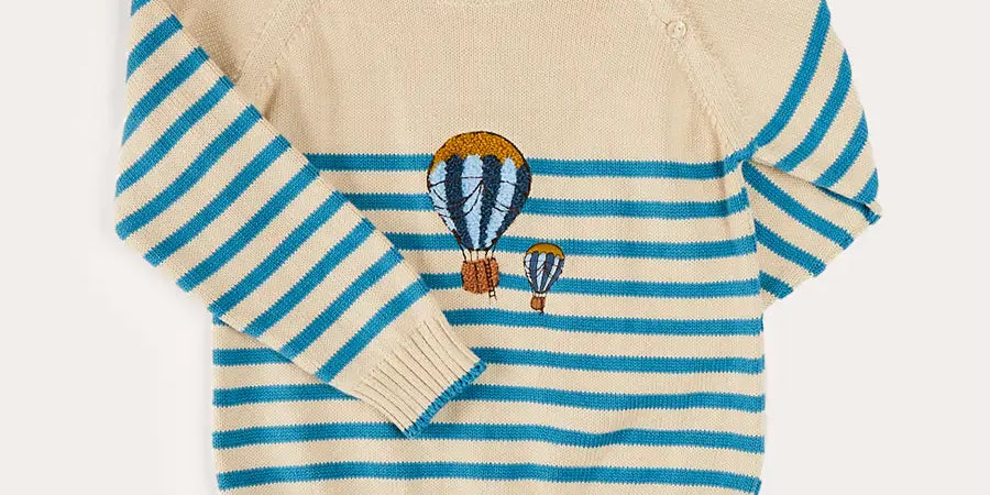 Balloon Intarsia Striped Jumper in Beige (12mths-6yrs) KNITWEAR from Pepa London