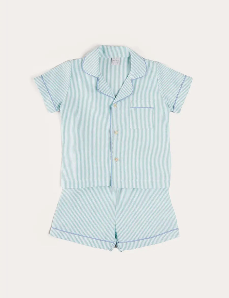 Rochester Striped Short Sleeve Pyjamas in Green (18mths-10yrs) NIGHTWEAR from Pepa London
