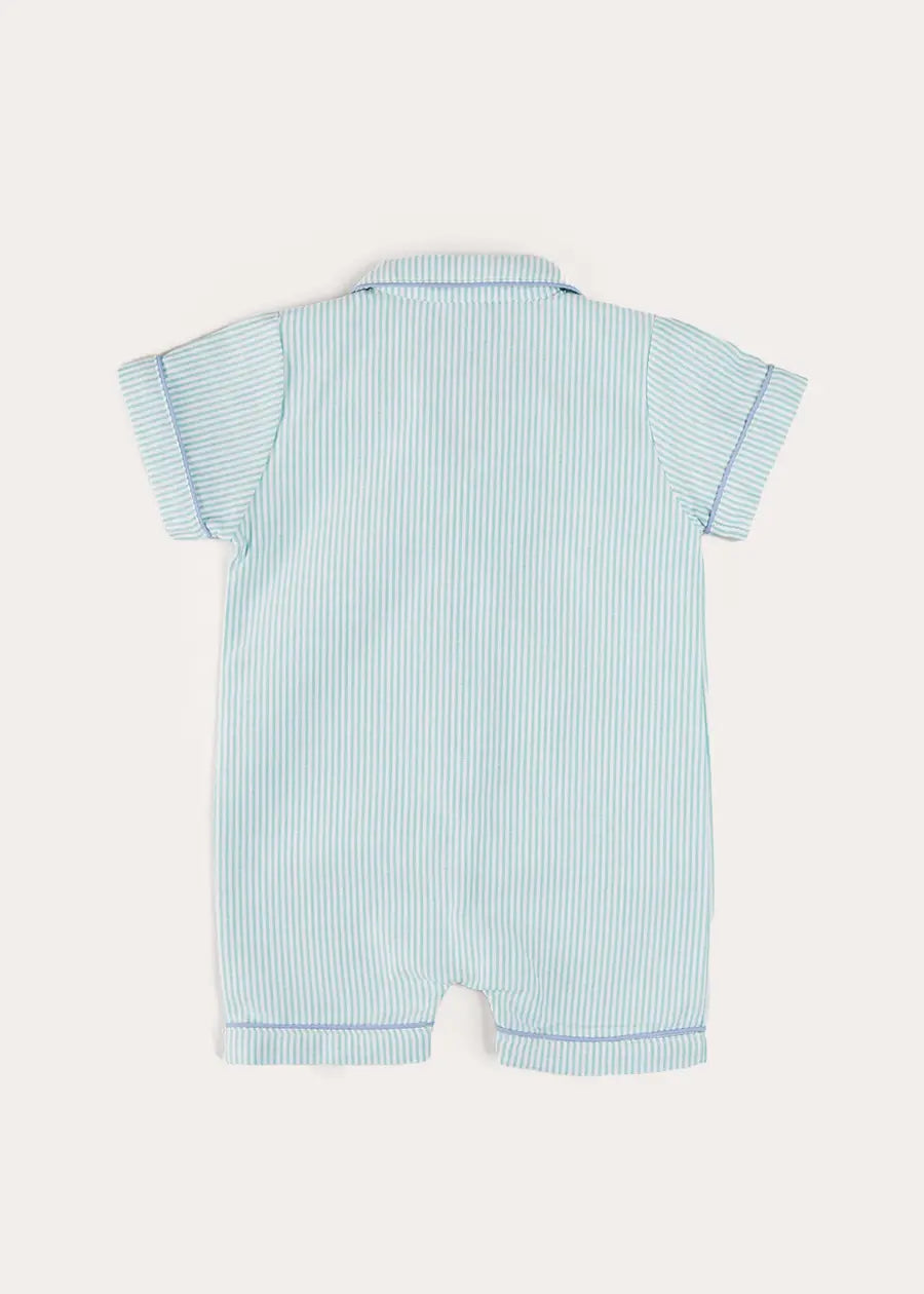 Rochester Striped All-In-One Pyjamas in Green (9mths-2yrs) ALL-IN-ONES from Pepa London