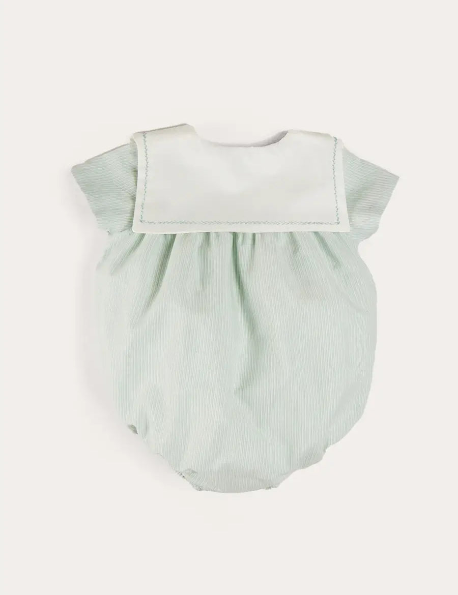Pembridge Striped Plane Embroidery Short Sleeve Romper in Green (3mths-2yrs) ROMPERS from Pepa London