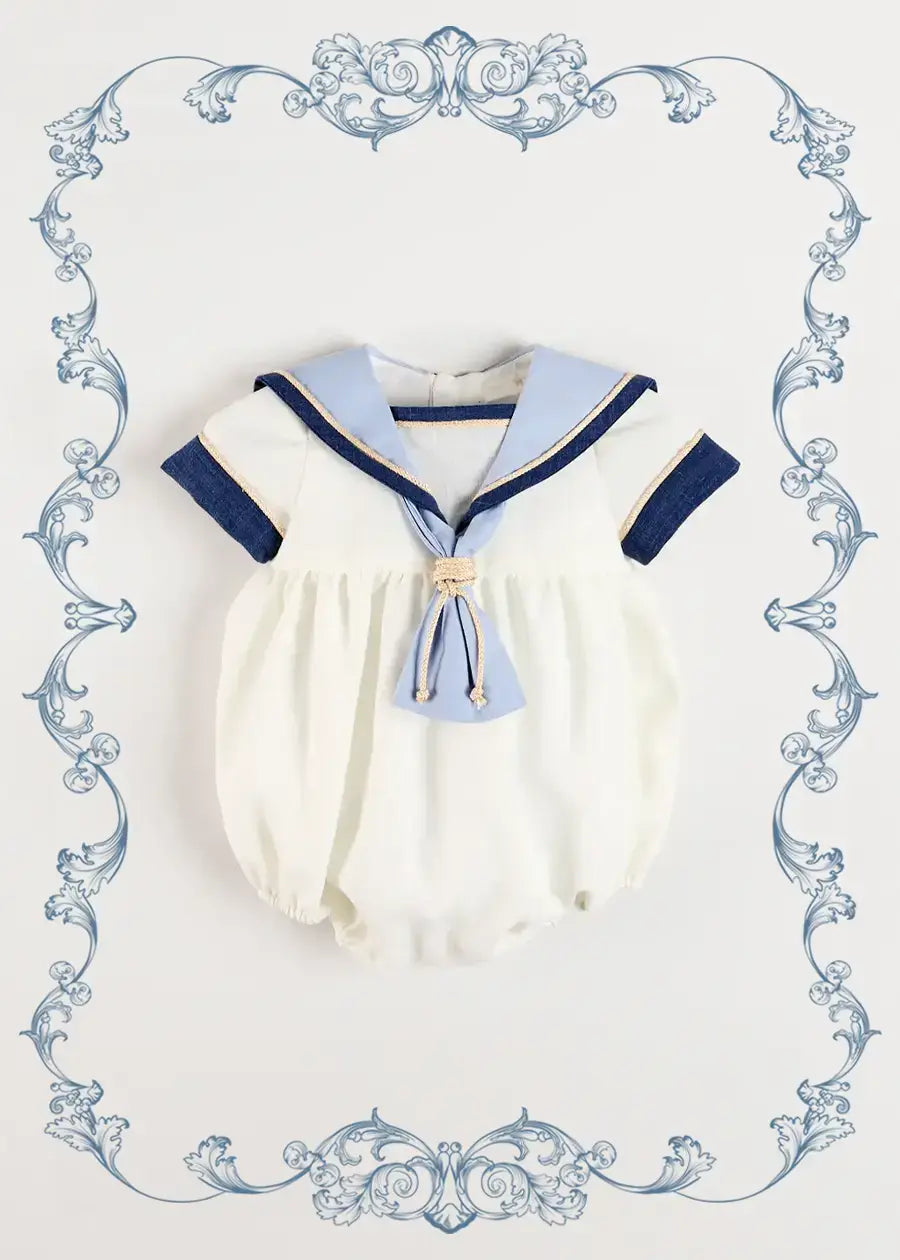 The Royal Mariner Romper in White (6mths-3yrs) Rompers from Pepa London