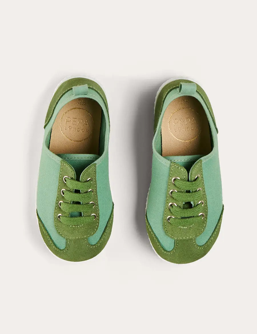 Canvas Lace Up Plimsols in Green (23-35EU) SHOES from Pepa London