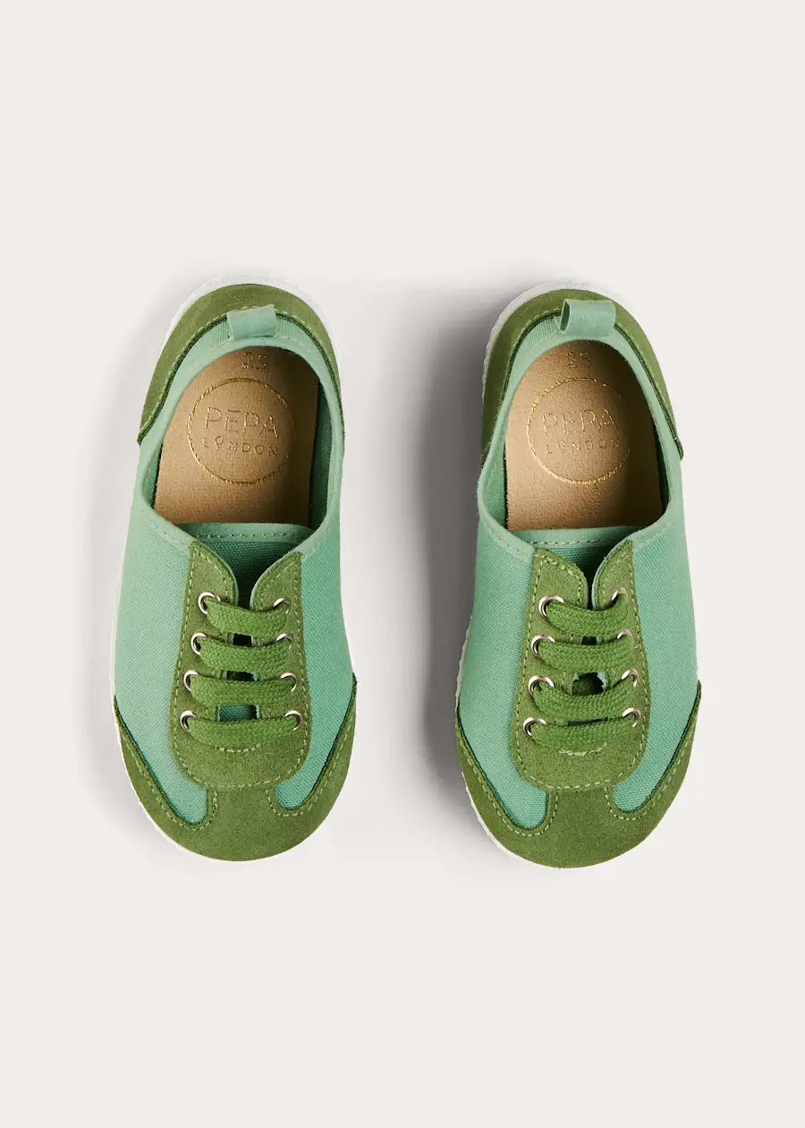 Canvas Lace Up Plimsols in Green (23-35EU) SHOES from Pepa London