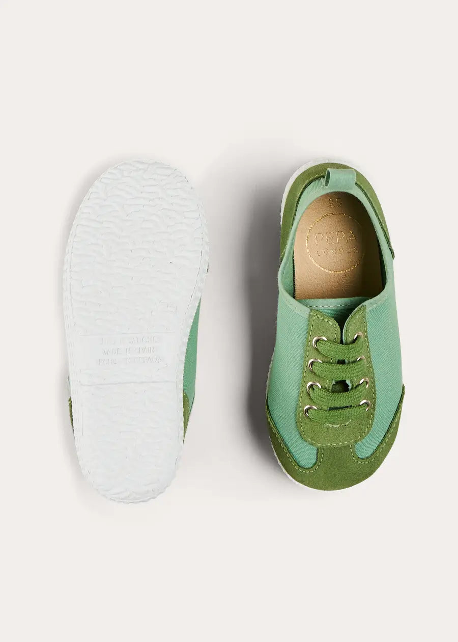 Canvas Lace Up Plimsols in Green (23-35EU) SHOES from Pepa London