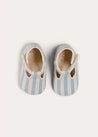 Regency Striped T-Bar Pram Shoes in Blue (17-20EU) SHOES from Pepa London