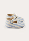 Regency Striped T-Bar Pram Shoes in Blue (17-20EU) SHOES from Pepa London