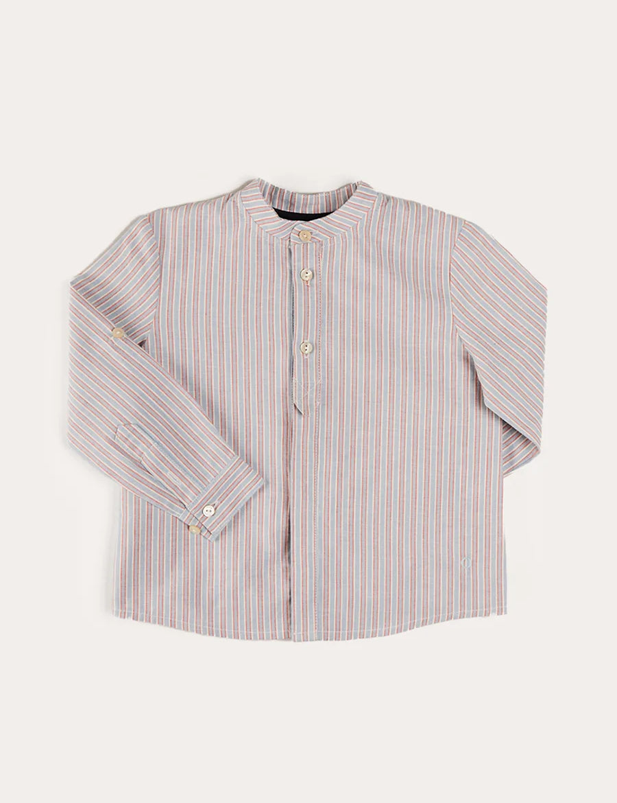 Beaufort Striped Mao Collar Long Sleeve Shirt in Blue (18mths-10yrs) SHIRTS from Pepa London