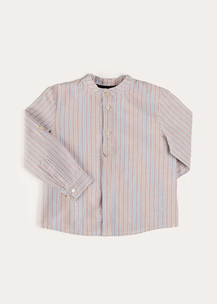 Beaufort Striped Mao Collar Long Sleeve Shirt in Blue (18mths-10yrs) SHIRTS from Pepa London