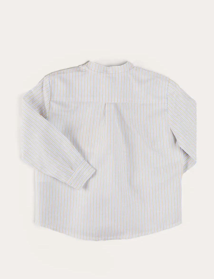 Stafford Striped Mao Collar Long Sleeve Shirt in Yellow (12mths-10yrs) SHIRTS from Pepa London