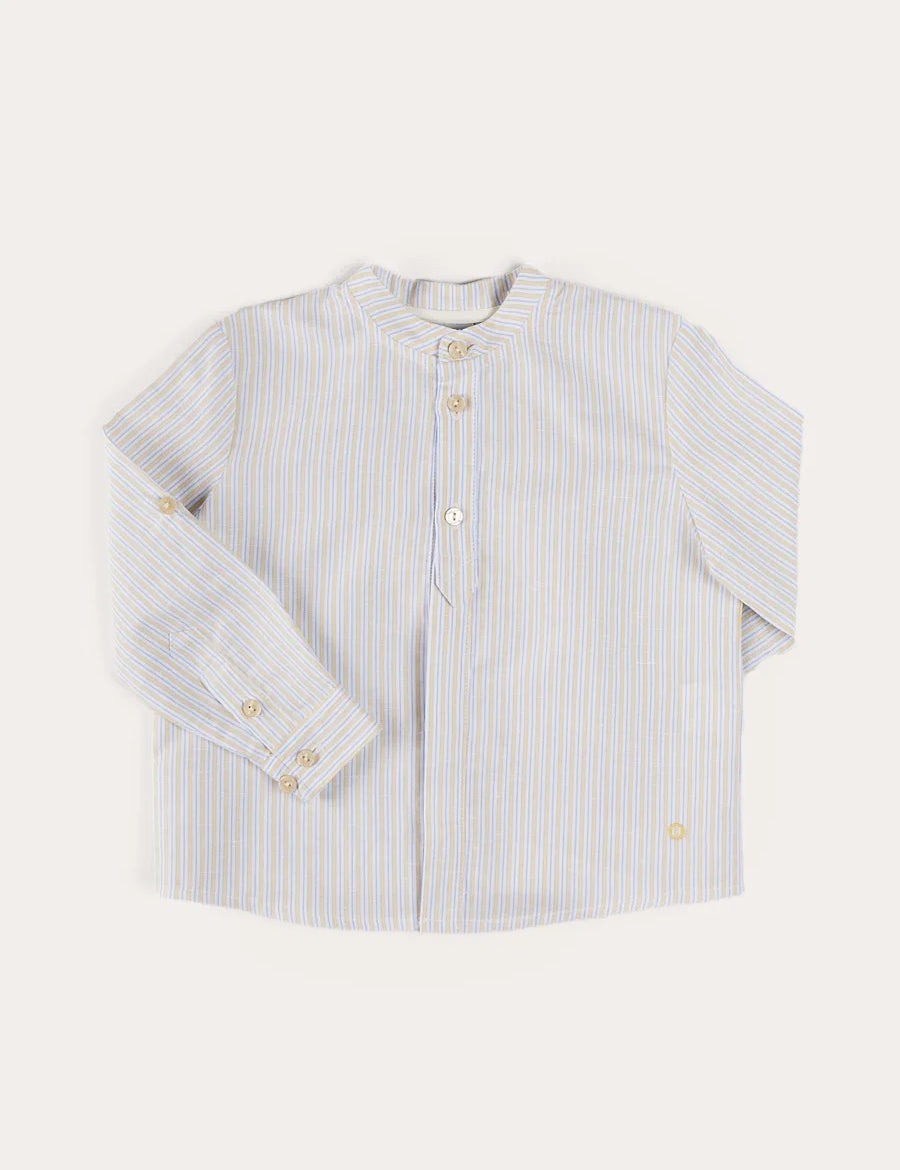 Stafford Striped Mao Collar Long Sleeve Shirt in Yellow (12mths-10yrs) SHIRTS from Pepa London