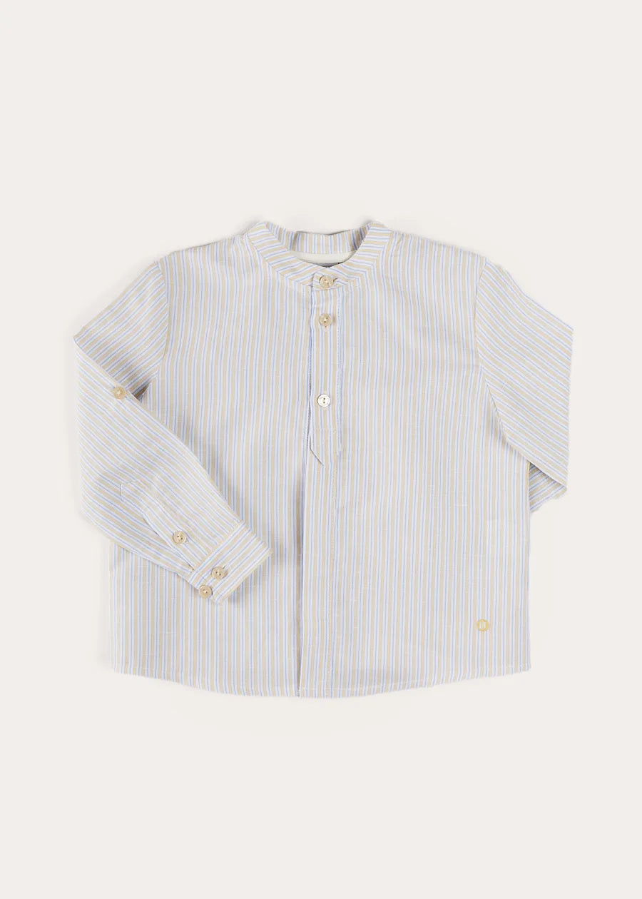 Stafford Striped Mao Collar Long Sleeve Shirt in Yellow (12mths-10yrs) SHIRTS from Pepa London