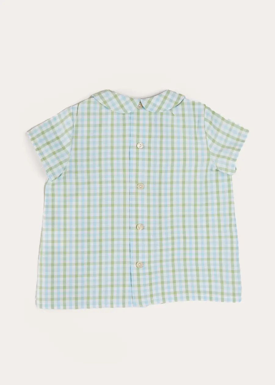 Maxwell Gingham Peter Pan Collar Short Sleeve Shirt in Green (18mths-5yrs) Shirts from Pepa London
