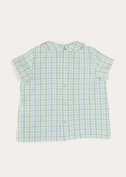 Maxwell Gingham Peter Pan Collar Short Sleeve Shirt in Green (18mths-5yrs) Shirts from Pepa London