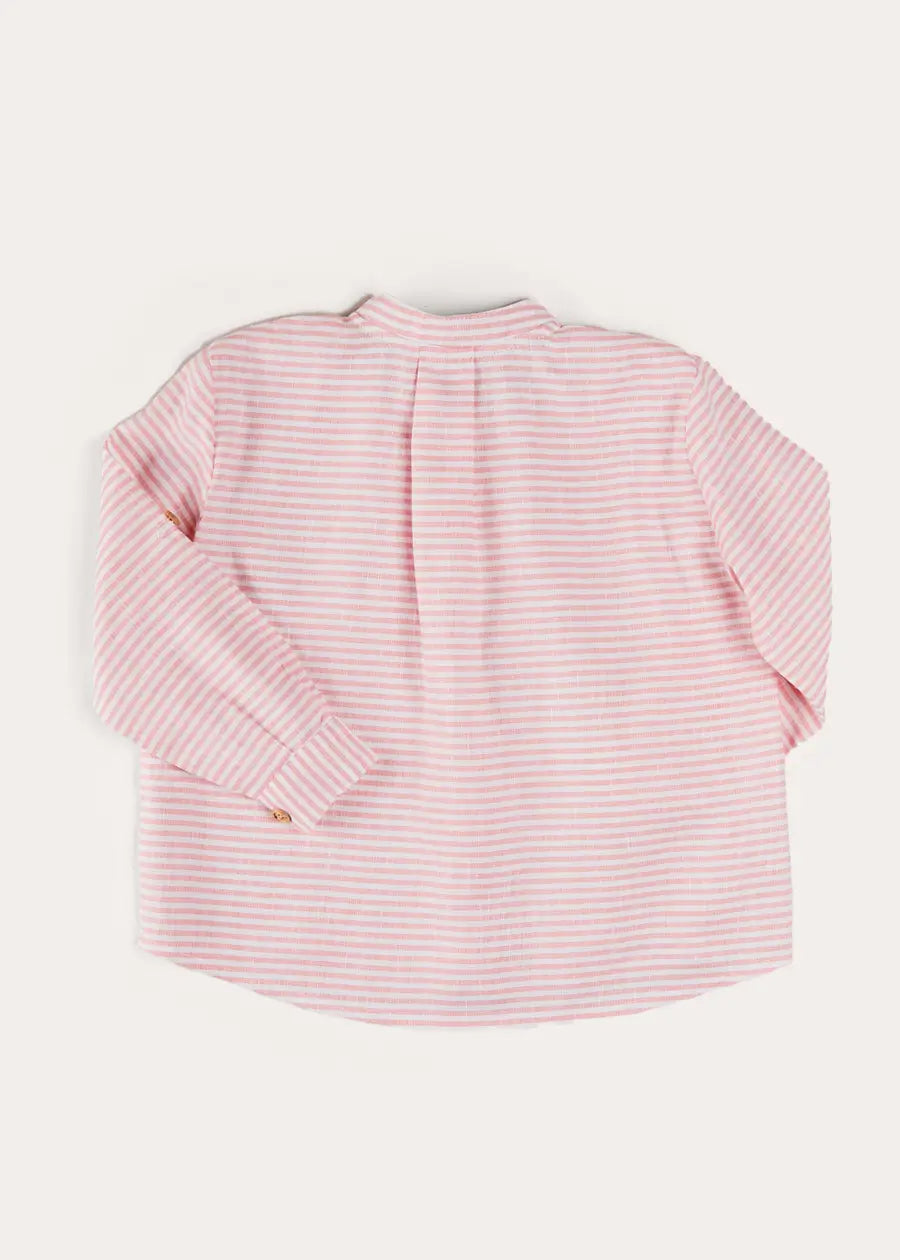 Hertford Striped Mao Collar Long Sleeve Shirt in Coral (12mths-10yrs) SHIRTS from Pepa London