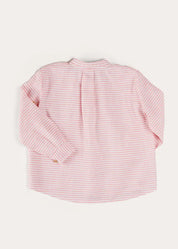 Hertford Striped Mao Collar Long Sleeve Shirt in Coral (12mths-10yrs) SHIRTS from Pepa London