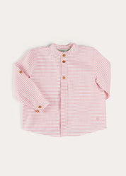 Hertford Striped Mao Collar Long Sleeve Shirt in Coral (12mths-10yrs) SHIRTS from Pepa London