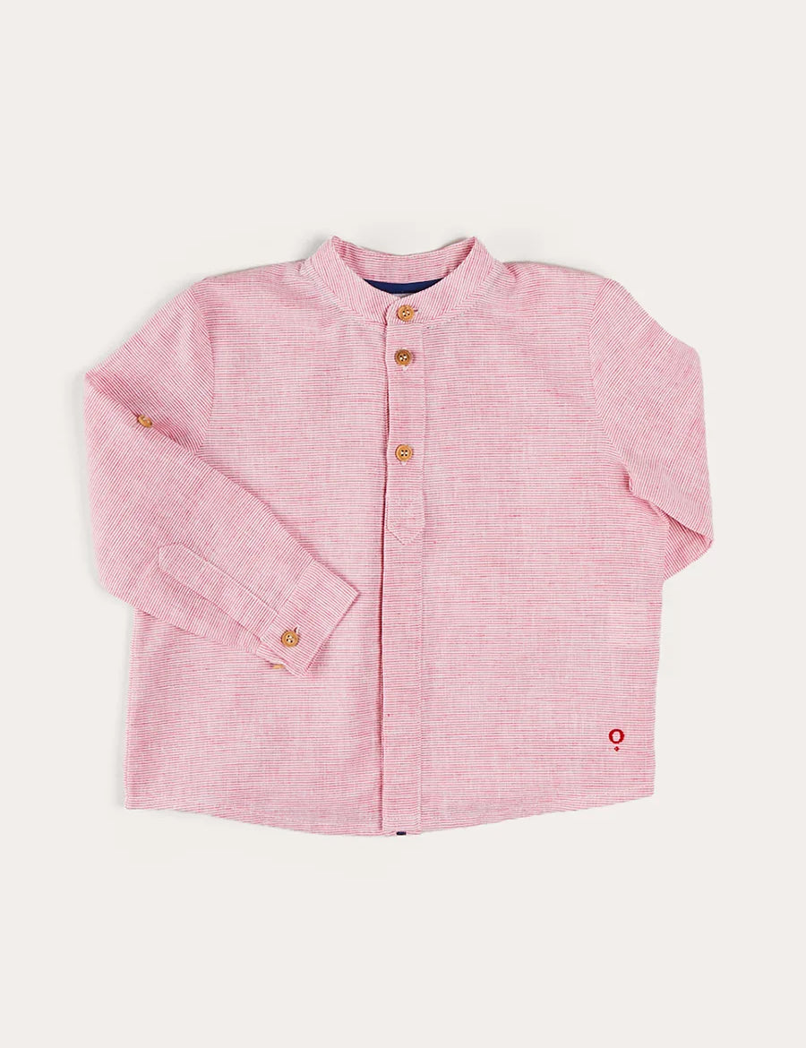 Lawrence Striped Mao Collar Long Sleeve Shirt in Red (18mths-10yrs) SHIRTS from Pepa London