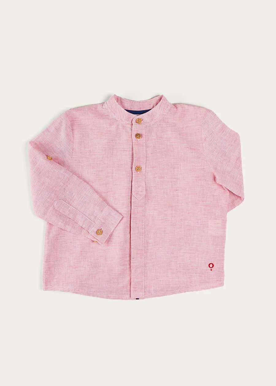 Lawrence Striped Mao Collar Long Sleeve Shirt in Red (18mths-10yrs) SHIRTS from Pepa London